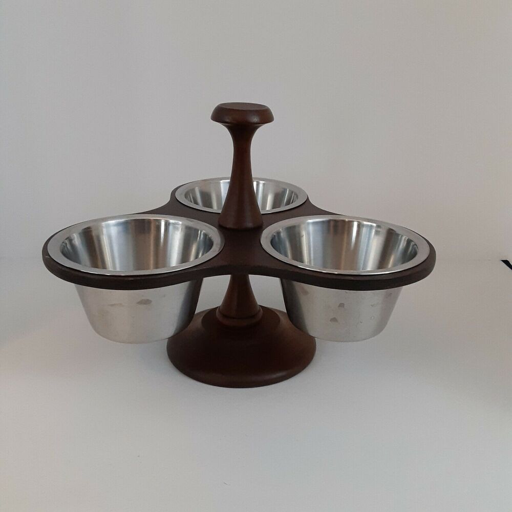 Vintage Margaret Studios Norwegian Condiment Servers & Caddy set.Mid Century